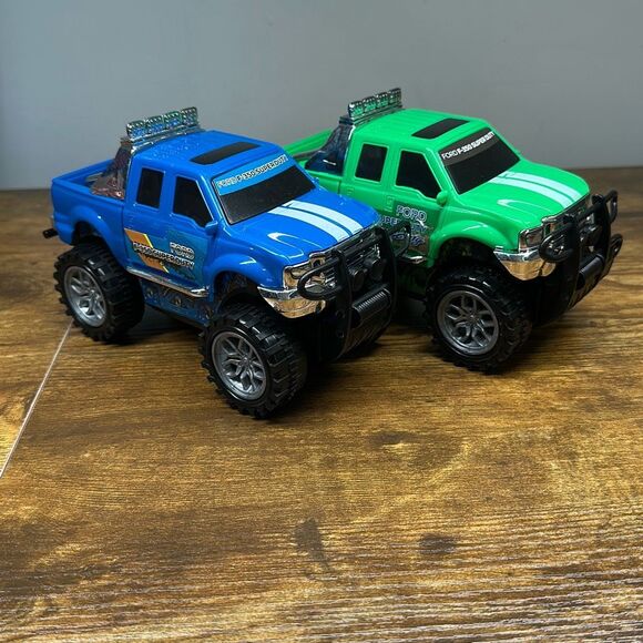 Ford F-350 Super Duty Blue Green Plastic Truck set of 2 Made in China - Picture 1 of 8